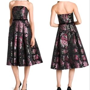 White House Black Market Strapless Black Grenadine Jacquard Floral Party Dress
